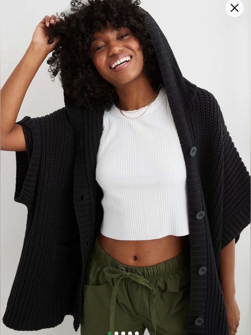 Aerie Hooded Ribbed Cape Poncho Sweater Black Womens L/XL